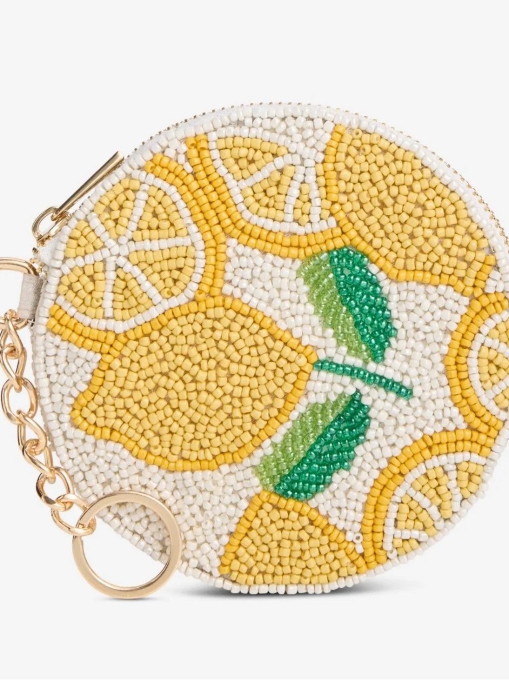 NWT On 34th Women’s Hand Beaded Lemon Keychain Round Lemon Coin Purse